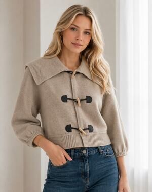 Robbi & Nikki Wool Blend Tan Cropped Toggle Sweater XS